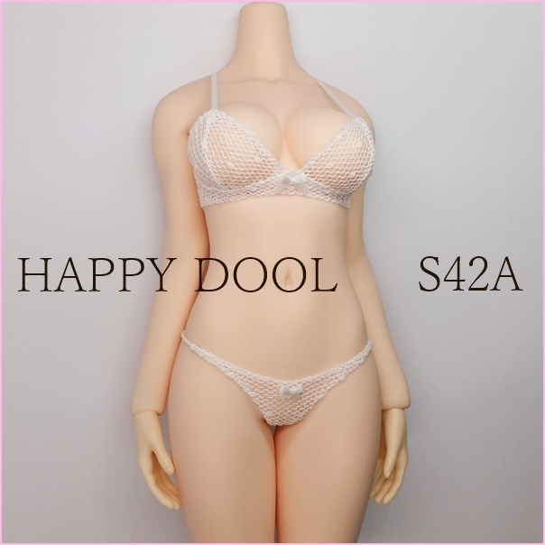 TBLeague 【Happy Doll】S42A ドット網ブラセット 白 リボン白 下着 1/6 Phicen ファイセン_画像1