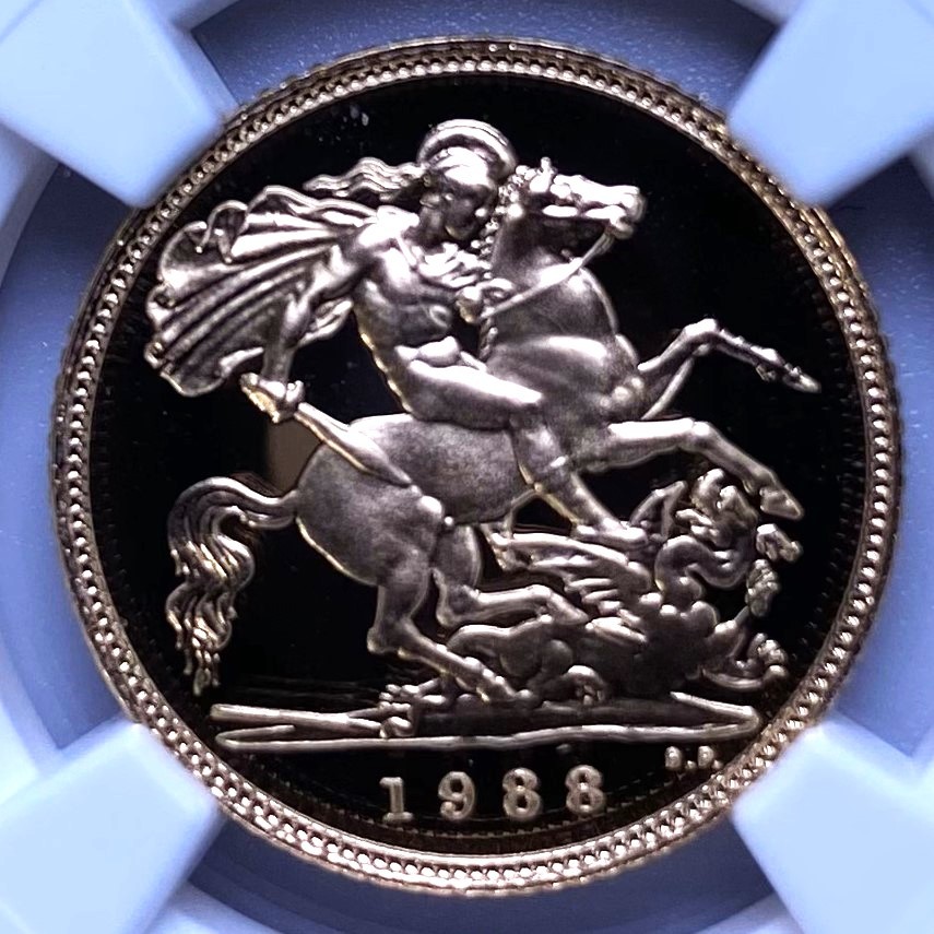 【最高鑑定】 1988年 イギリス ミドルエリザベス 1/2ソブリン 金貨 NGC PF70 ウルトラカメオ アンティーク コイン 投資 資産保全の画像8