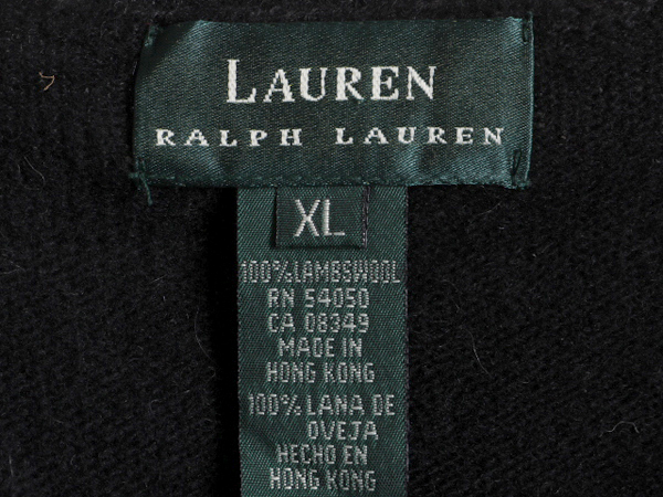 90s LAUREN ラルフローレン ラム ウール 半袖 ニット セーター レディース XL 古着 90年代 オールド アーガイル 総柄 大きいサイズ 黒 ポロ_画像3