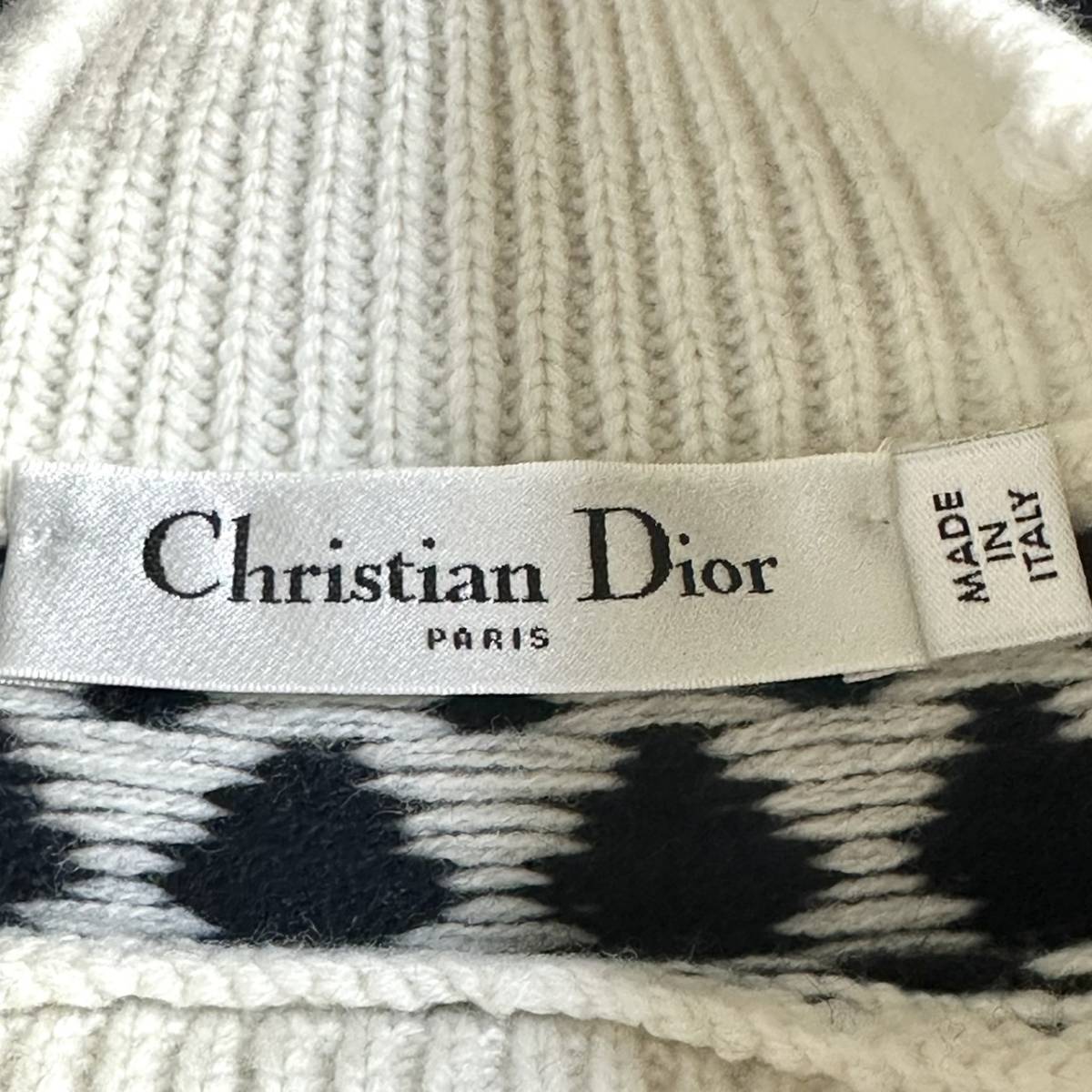 ☆即完売モデル☆CHRISTIAN DIOR クリスチャンディオール カシミヤ混 長袖 ニット ジャガード F38 クロップド ネイビー クリーニング済み_画像8