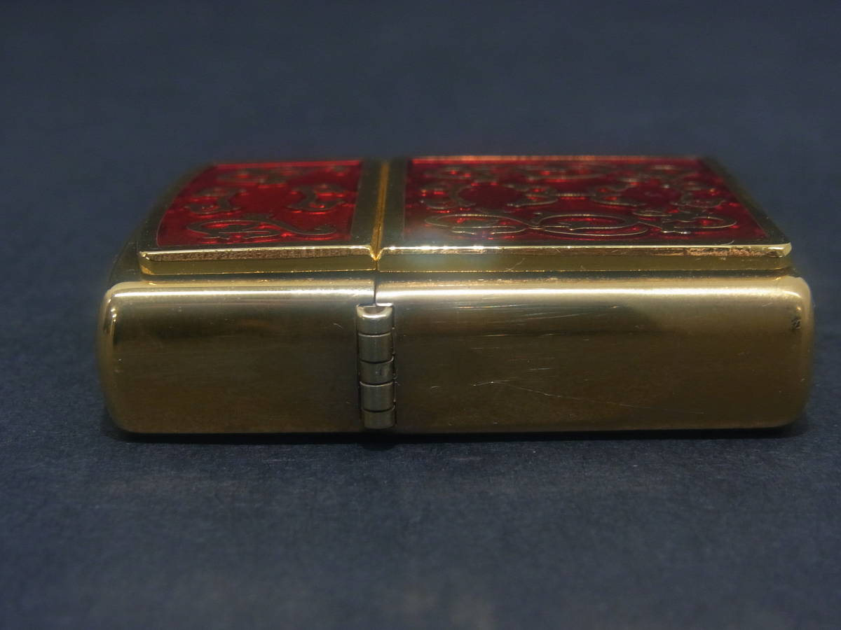 ZZ32 希少 新品 未着火 Zippo インペリアル フィレグリー エンブレム 文様 ゴールド レッド ブラス ジッポ 立体 貼り_画像4