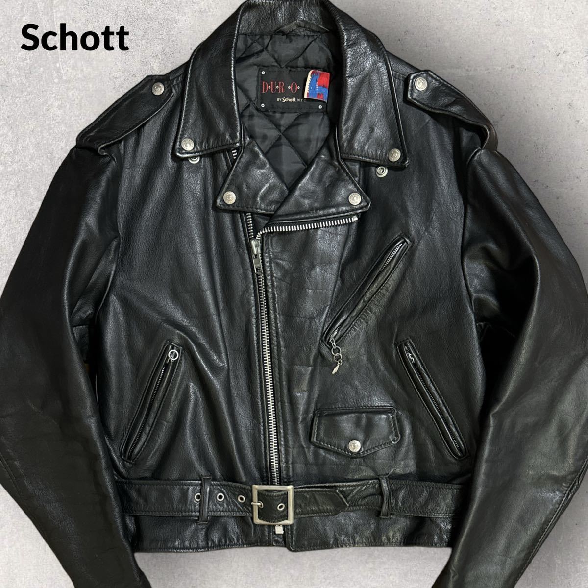 ビッグサイズ44 Schott ショット 欧州限定モデル 518 ライダースジャケット ブラック キルティングライナー_画像1