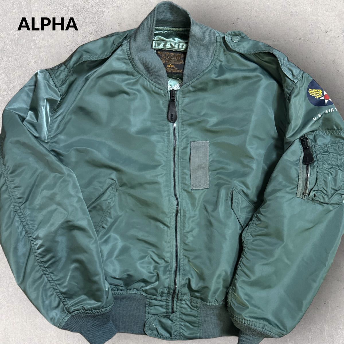 ALPHA INDUSTRIES アルファ 米国製 90s 復刻 L-2B フライトジャケット ライトゾーン サイズXL カーキ USAF ミリタリー  MADE IN USA