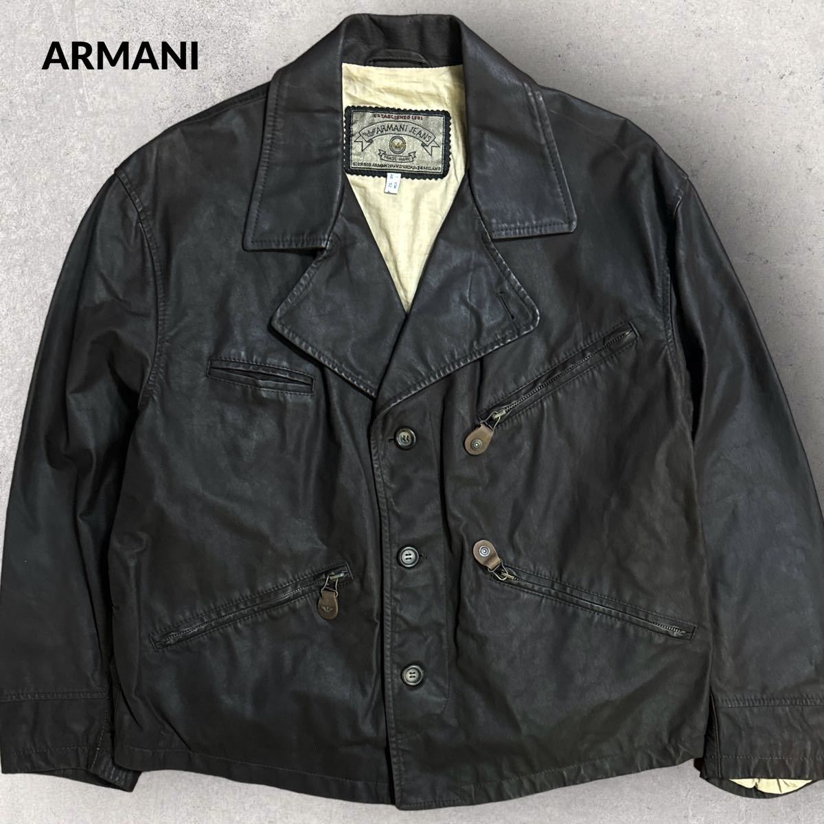 ARMANI JEANS 90s ビンテージ レザージャケット ブラウン 48