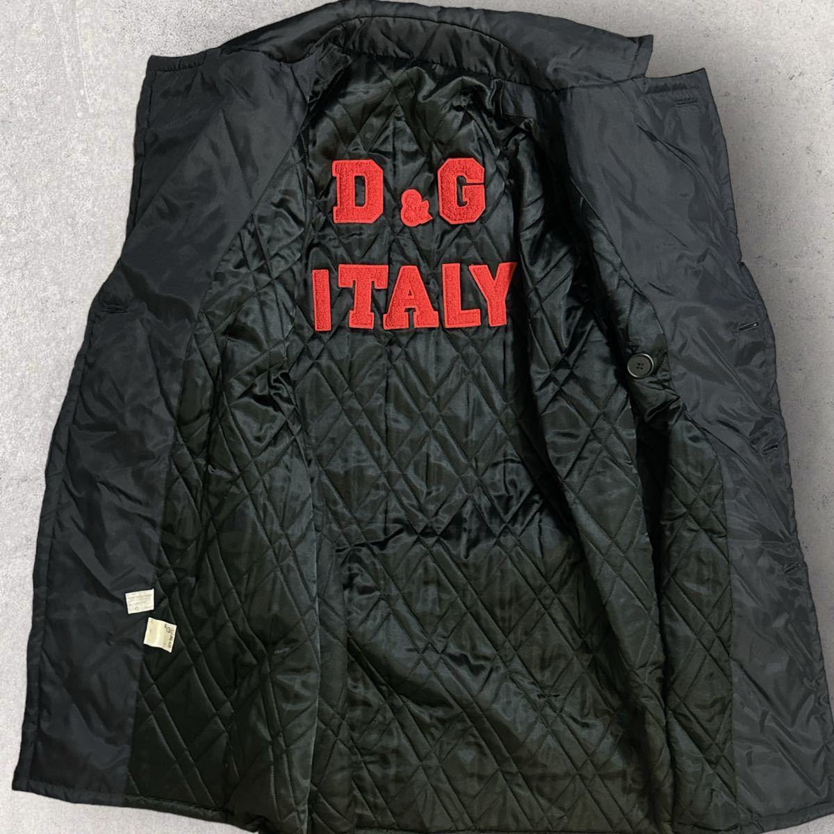 美品 DOLCE&GABBANA 90s イタリア製 初期 アーカイヴ ベルト付 ダブルブレスト オーバーコート キルティングライナー サイズ48 ブラック_画像4