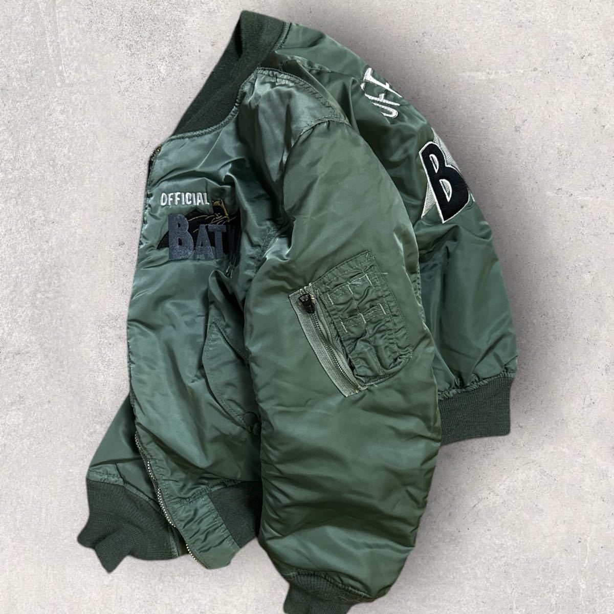 稀少 ALPHA アルファ 90s 米国製 バットマン刺繍 MA-1 Lサイズ 稀少 ALPHA アルファ 90s 米国製 バットマン刺繍 MA-1 Lサイズ