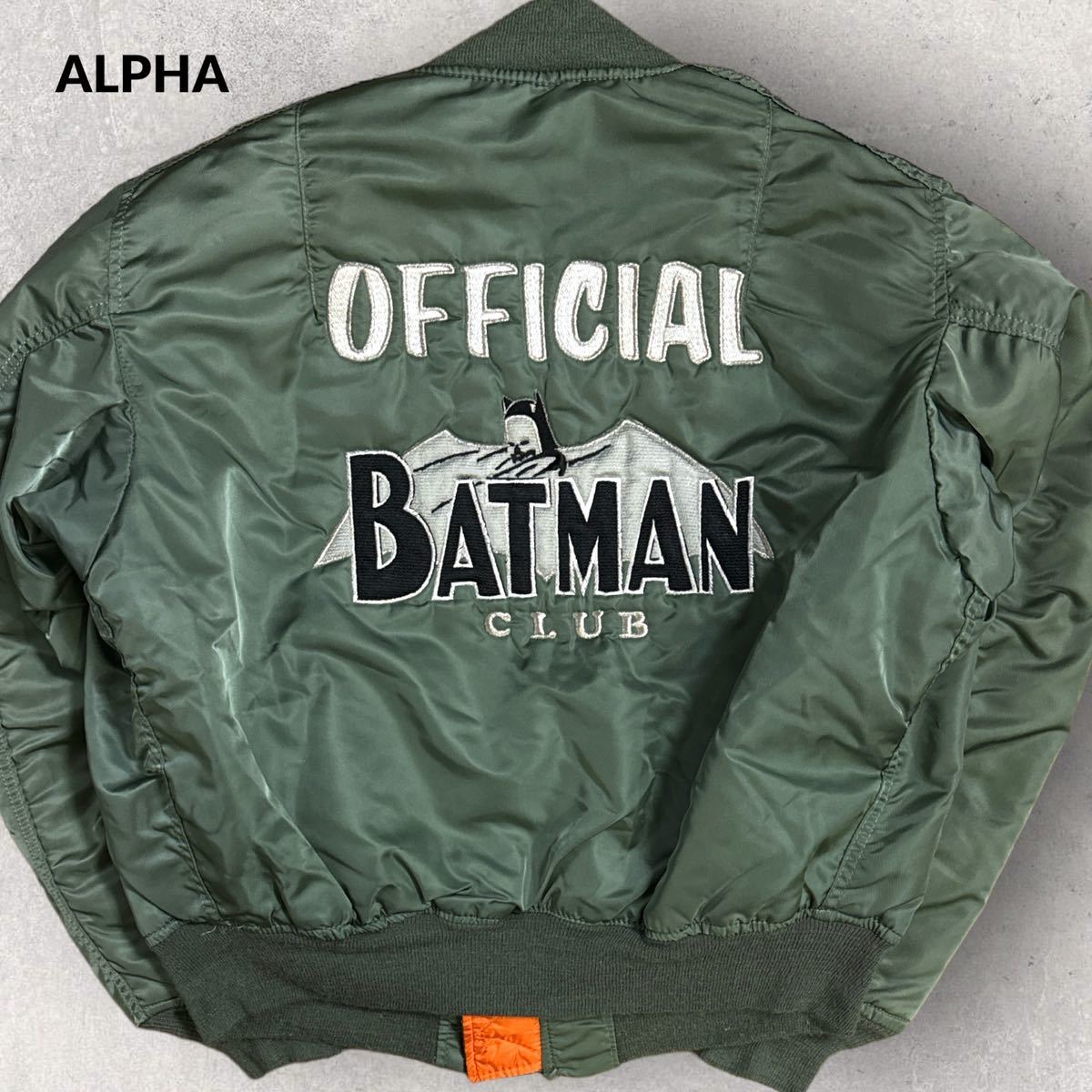 稀少 ALPHA アルファ 90s 米国製 バットマン刺繍 MA-1 Lサイズ 稀少 ALPHA アルファ 90s 米国製 バットマン刺繍 MA-1 Lサイズ
