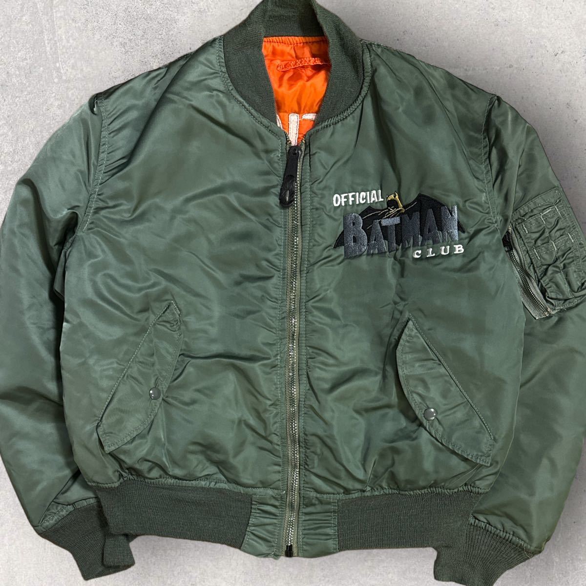 稀少 ALPHA アルファ 90s 米国製 バットマン刺繍 MA-1 Lサイズ 稀少 ALPHA アルファ 90s 米国製 バットマン刺繍 MA-1 Lサイズ