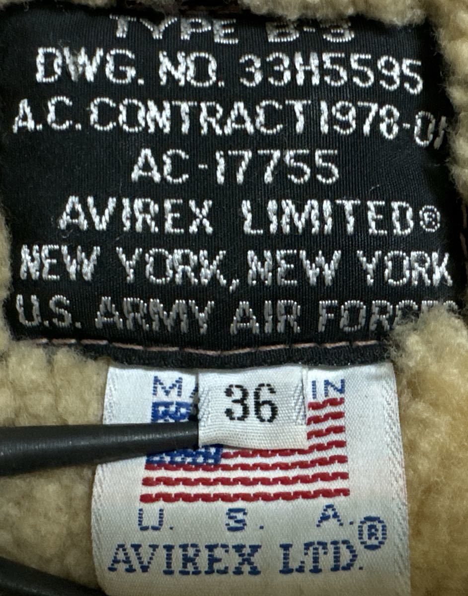 AVIREX LIMITED 米国製 TYPE B-3 羊革 レザー フライトジャケット リアルムートン シープスキン サイズ36 ベージュ MADE IN USA_画像10