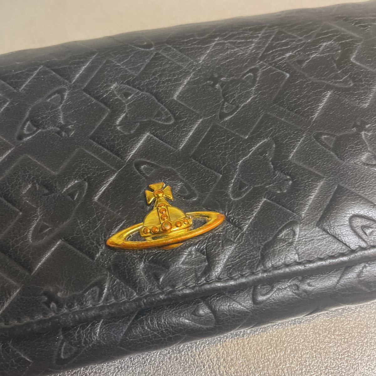 中古品 vivienne westwood ヴィヴィアン ウエストウッド 長財布 財布 札入れ レザー 型押し ITALY製 LEATHER ウォレット_画像2