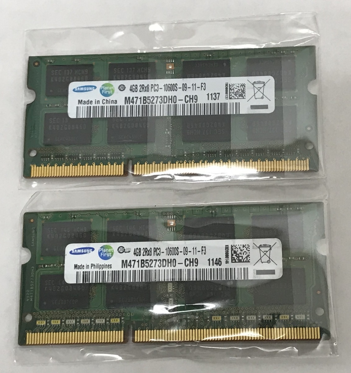 SAMSUNG 2RX8 PC3-10600S 8GB 4GB 2枚組 1セット 8GB DDR3ノートPC用 メモリ DDR3-1333 4GB 2枚 204ピン 8GB DDR3 LAPTOP RAM_画像5