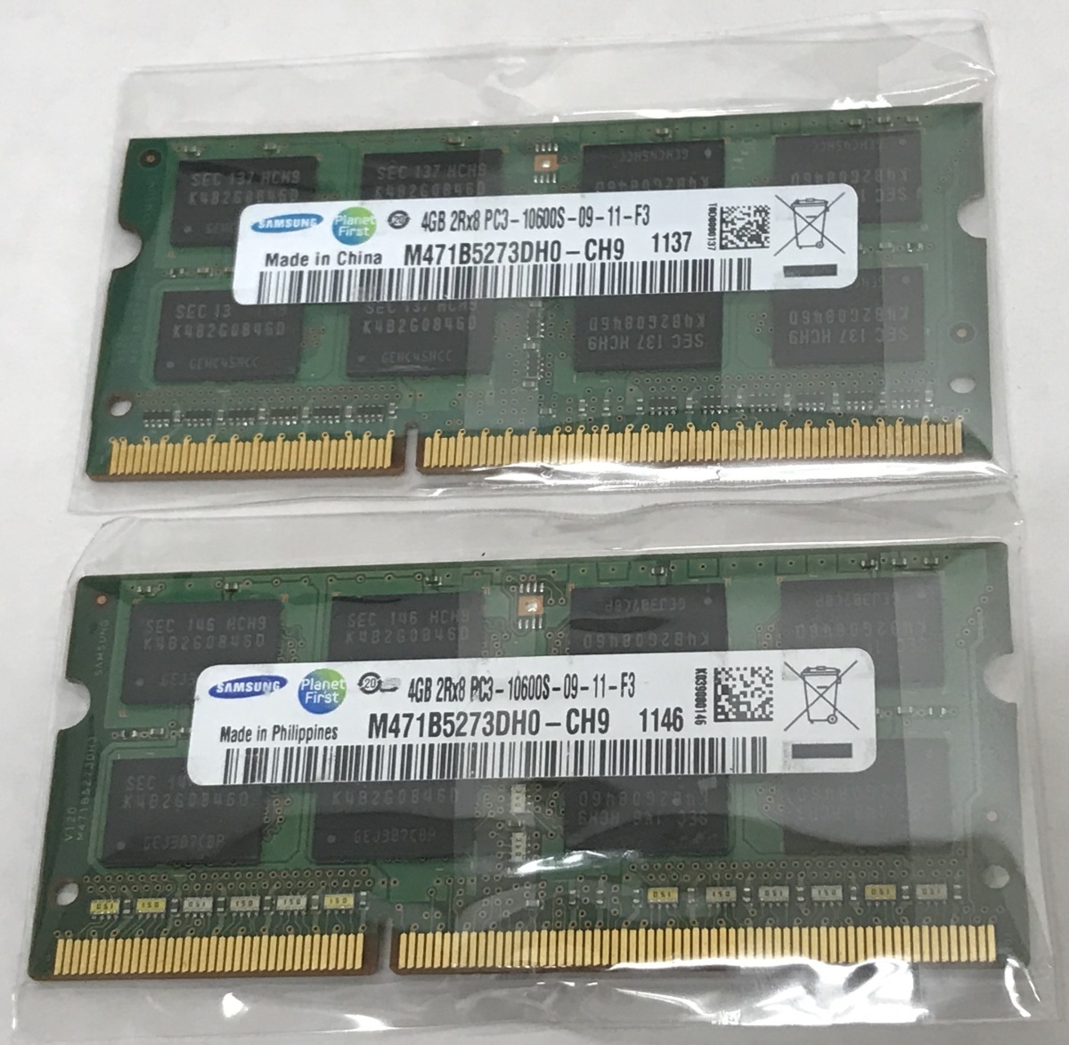SAMSUNG 2RX8 PC3-10600S 8GB 4GB 2枚組 1セット 8GB DDR3ノートPC用 メモリ DDR3-1333 4GB 2枚 204ピン 8GB DDR3 LAPTOP RAM_画像1