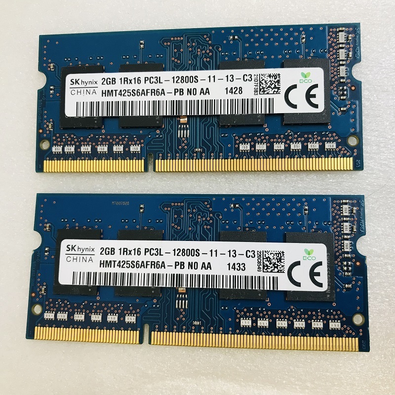 SK HYNIX 1Rx16 PC3L-12800S 4GB 2GB×2枚組 4GB DDR3L ノートPC用 メモリ 204ピン DDR3L-1600 2GB 2枚 DDRL LAPTOP RAM_画像1