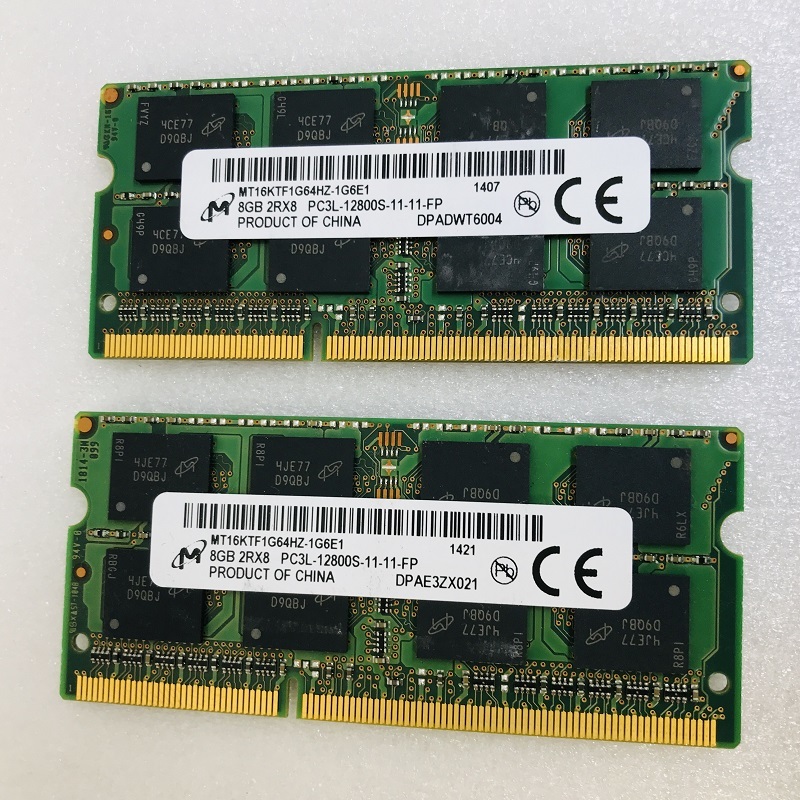 MICRON 2Rx8 PC3L-12800S 8GB 2枚 16GB DDR3L ノートPC用 メモリ 204ピン DDR3L-1600 8GB 2枚セット DDR3L LAPTOP RAM_画像1