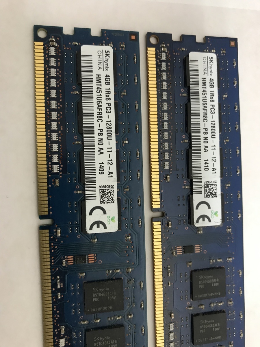 SK HYNIX 1Rx8 PC3-12800U 4GB 2枚組 1セット 8GB DDR3 デスクトップ用 メモリ DDR3-1600 4GB 2枚で 8GB DDR3 DESKTOP RAM_画像3