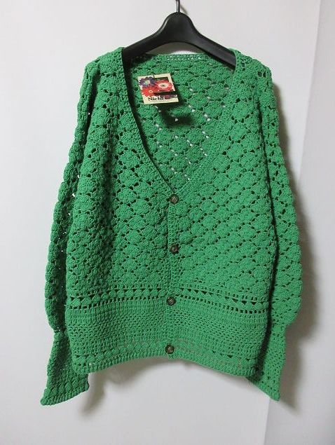 希少 macmahon knitting mills マクマホンニッティングミルズ Crochet Cardigan クロシェ編み カーディガン グリーン