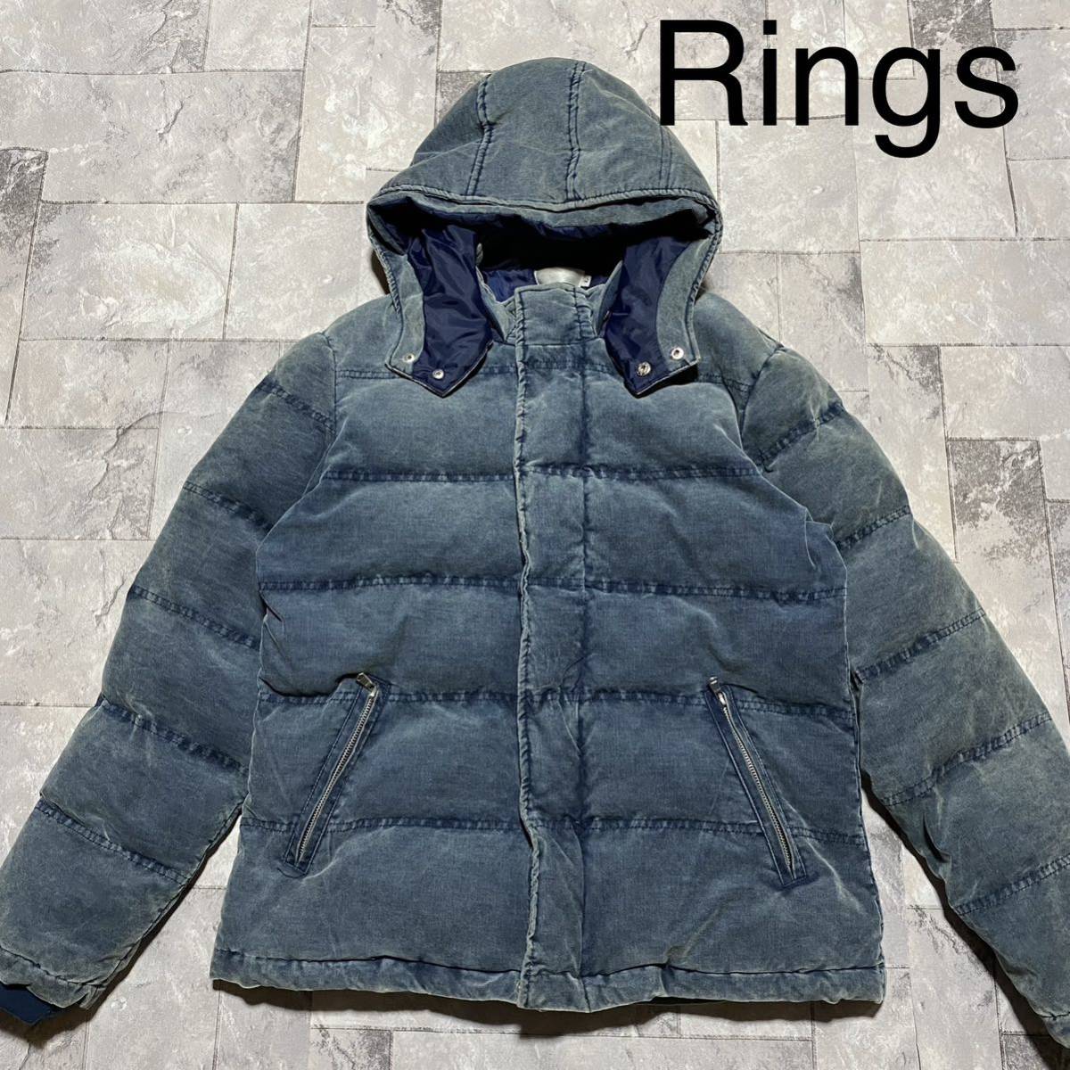 Rings リングス 中綿ジャケット コーデュロイ 肉厚 Jacket フード ダブルジップ hoodie ブルー サイズL 玉FS1243