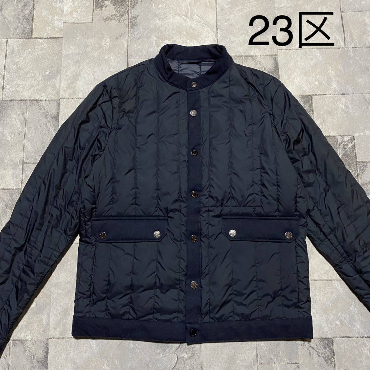 23区 homme ニジュウサンク Down jacket ダウンジャケット 軽量 薄手 スタンドカラー ナイロン ジャケット ネイビー サイズ46(M)玉FS1236