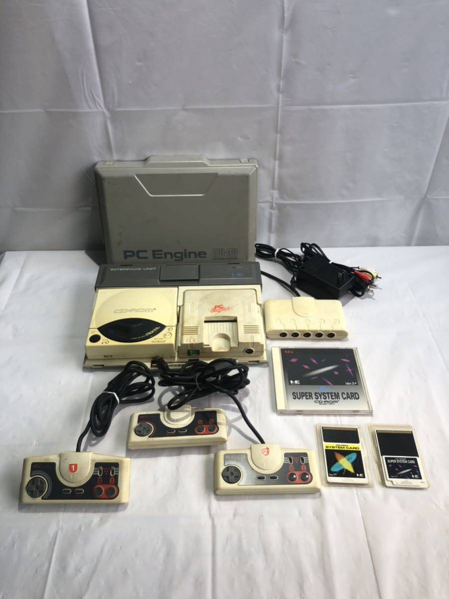 PCエンジン IFU-30 ゲーム機 レトロ NEC PC Engine 更に… ①SUPER SYSTEM CARD CD-ROM2、②SYSTEM CARD Ver1.0、③マルチタップ　PI-PD003_画像1