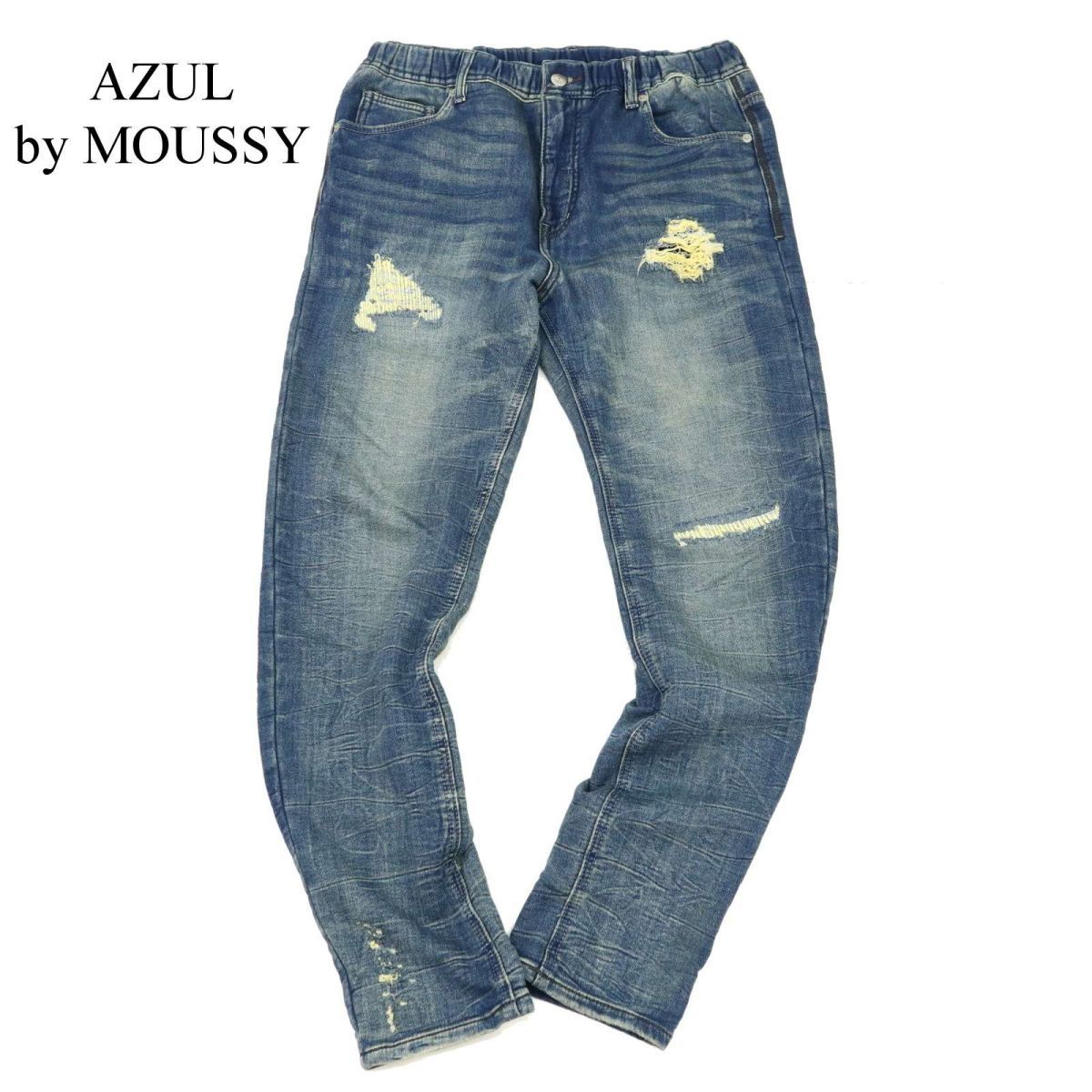 AZUL by MOUSSY アズール マウジー 通年 ダメージ加工★ スウェット テーパード デニム パンツ ジーンズ Sz.L　メンズ　C4B00014_1#R_画像1