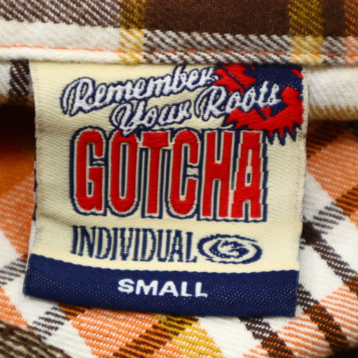 GOTCHA Gotcha осень-зима длинный рукав большой Logo вышивка * проверка фланель рубашка Sz.S мужской Surf желтый цвет C4T00309_1#B