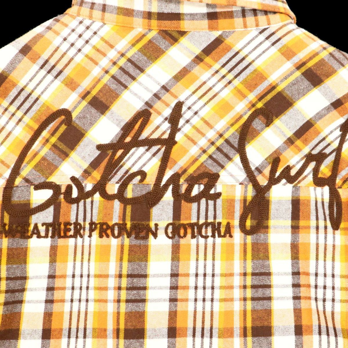 GOTCHA Gotcha осень-зима длинный рукав большой Logo вышивка * проверка фланель рубашка Sz.S мужской Surf желтый цвет C4T00309_1#B