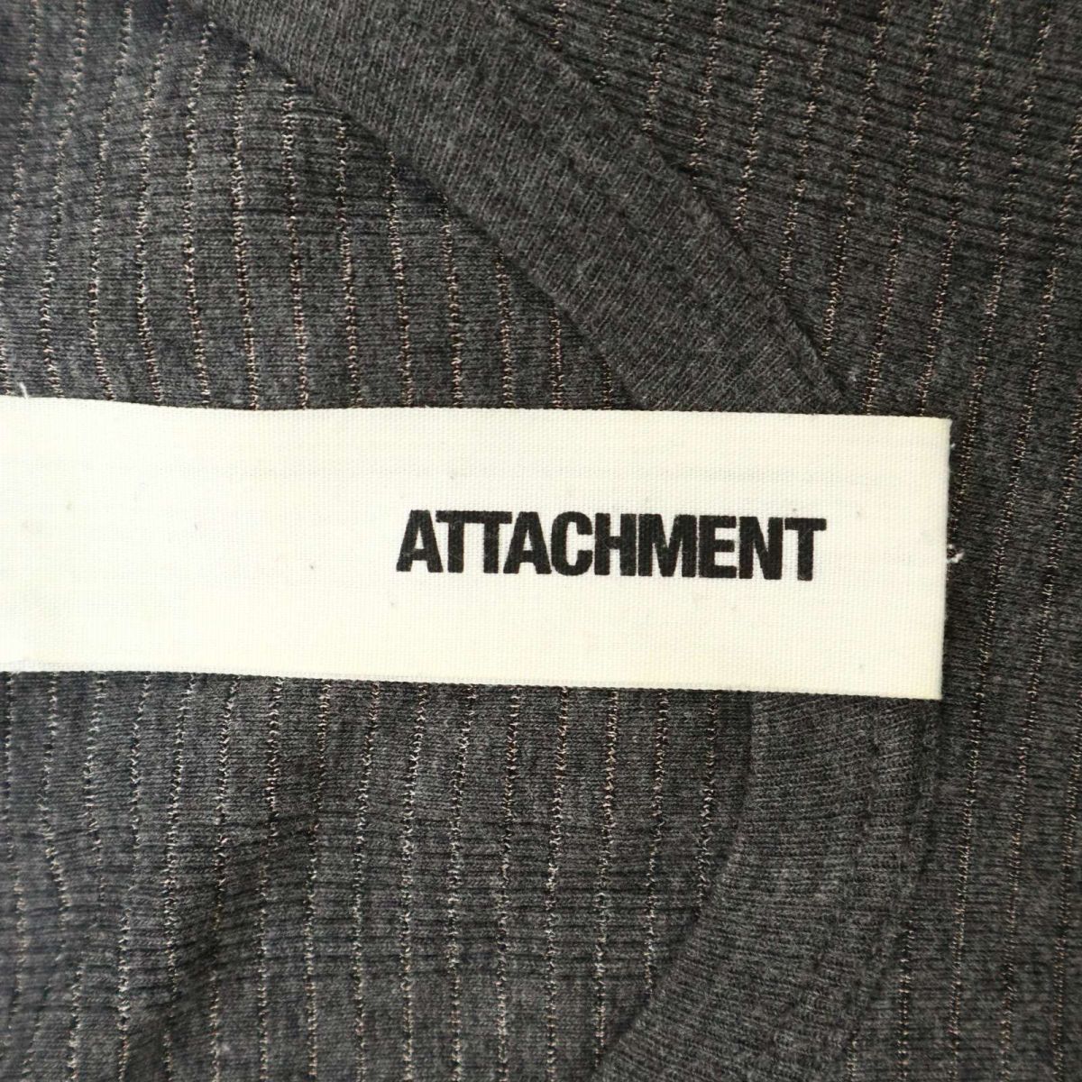 ATTACHMENT アタッチメント 通年 ストレッチ ボーダー★ 長袖 Uネック カットソー ロンTシャツ Sz.2　メンズ グレー 日本製　C4T00276_1#F_画像5