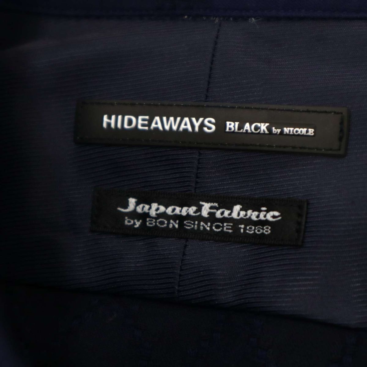 美品★ HIDEAWAYS BLACK by NICOLE ハイダウェイ ニコル 通年 長袖 アーガイル柄 ジャガード シャツ Sz.46　メンズ ネイビー　C4T00364_1#C_画像5