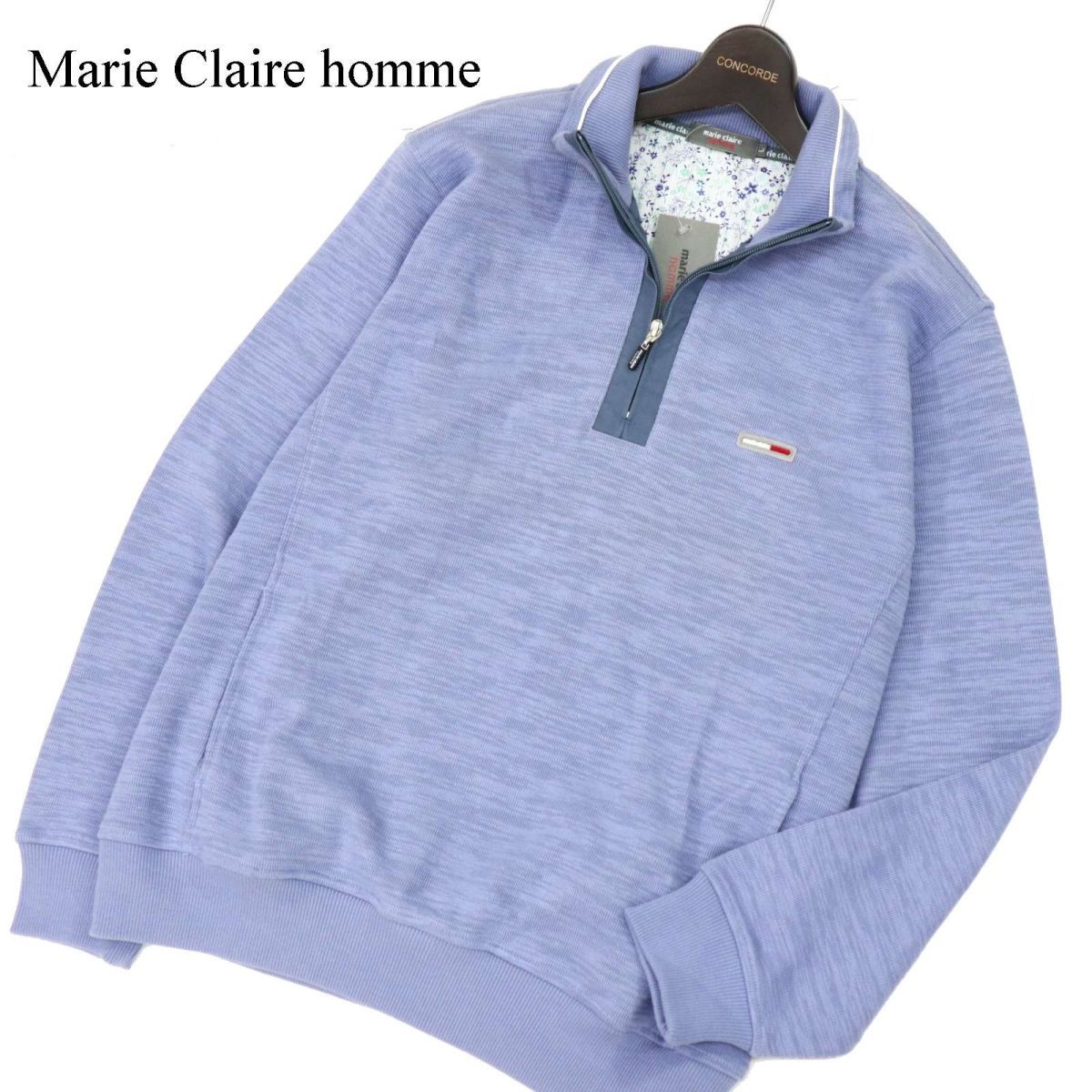 【新品 未使用】 Marie Claire homme マリクレール オム 通年 ロゴパッチ★ ハーフジップ トレーナー Sz.L　メンズ　C4T00374_1#F_画像1