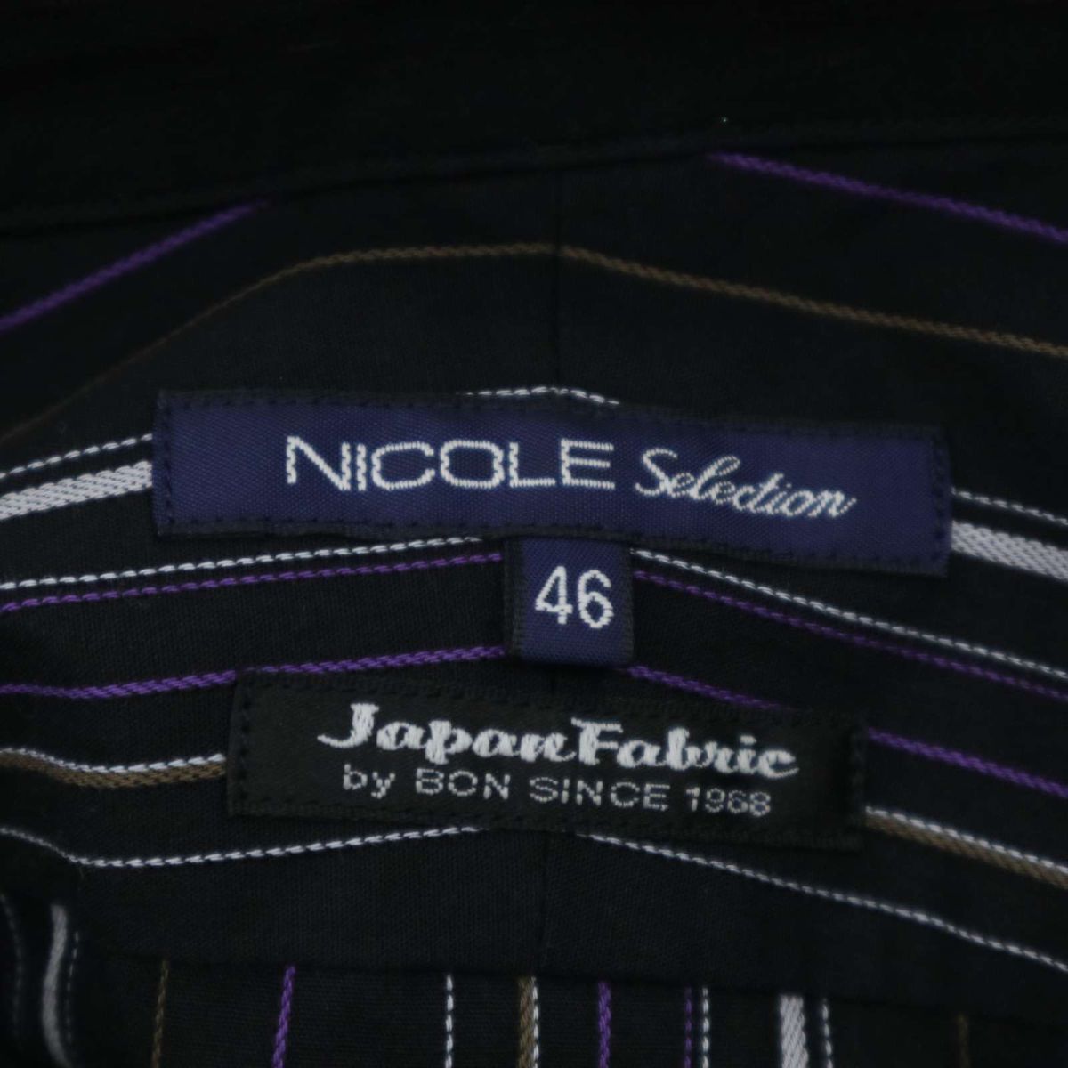 NICOLE Selection ニコル セレクション 通年 長袖 襟ワイヤー★ ストレッチ シャツ Sz.46　メンズ 黒　C4T00441_1#C_画像5