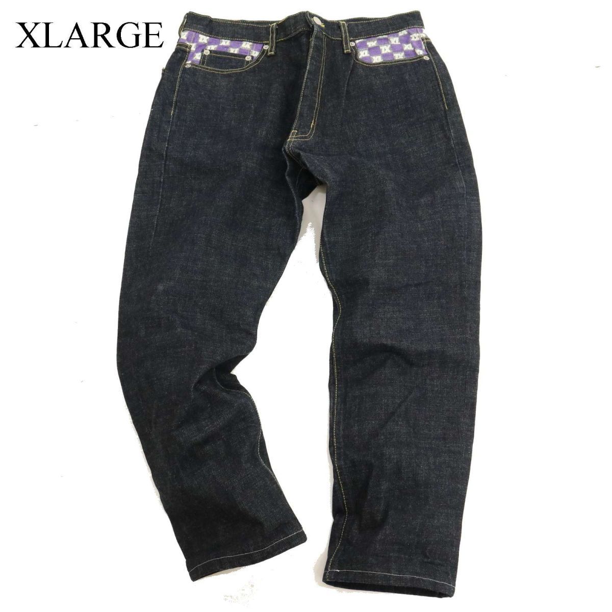 XLARGE エクストララージ 通年 ロゴ切替★ ストレート デニム パンツ ジーンズ Sz.32　メンズ　C4B00299_1#R_画像1