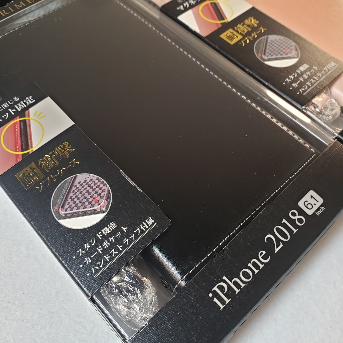 2色セット iPhone XR 手帳型ケース サイドマグネット ストラップ付属 ピンクベージュ ブラック_画像5