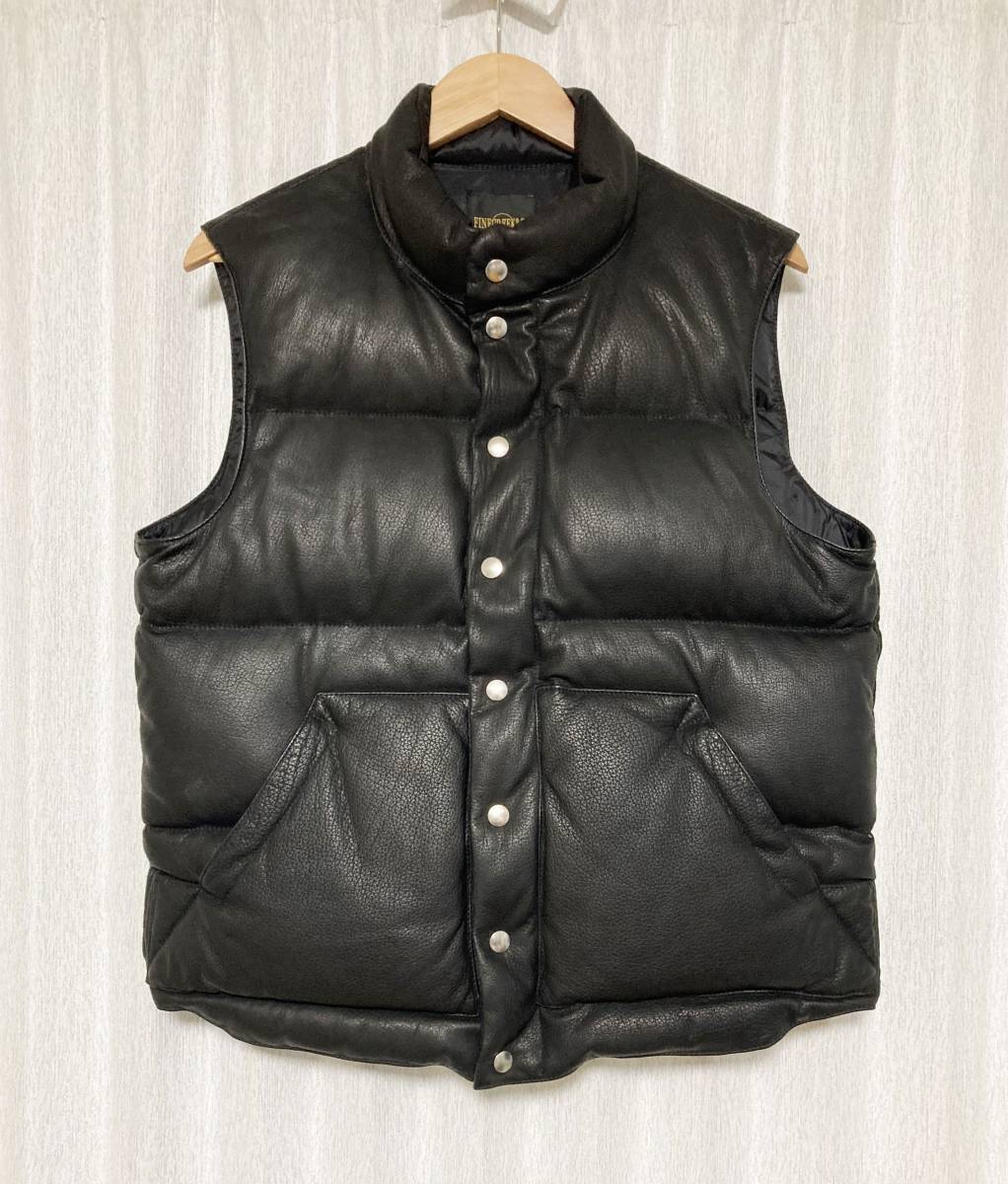 美品☆[FINECREEK＆CO] 22AW Deerskin Down Vest 'Law' ディアスキン レザーダウンベスト 40 鹿革 ブラック 日本製 ファインクリーク_画像1