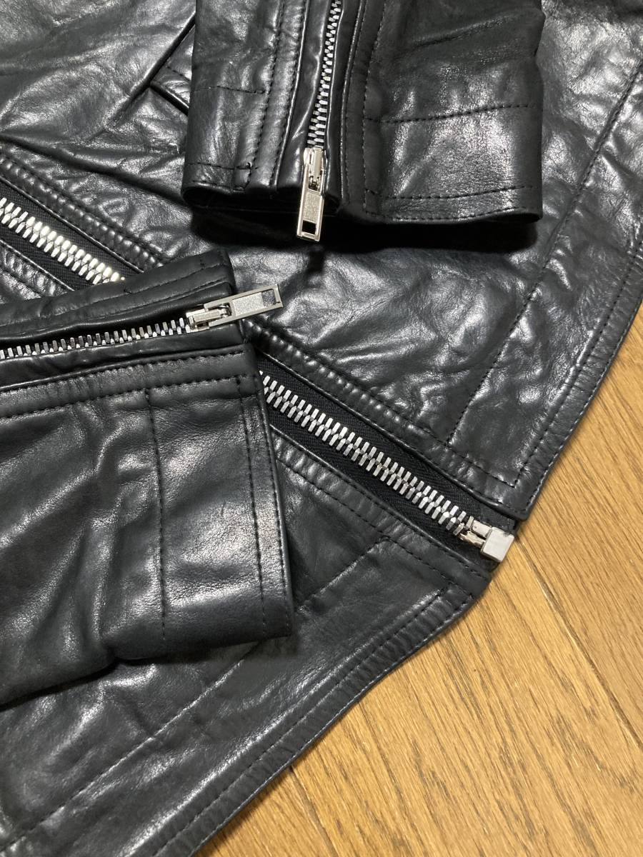 [Rick Owens] 16AW 定価30万 STOOGES BIKER ダブルライダース バイカーレザージャケット 48 本革 ブラック RU16F6764 リックオウエンス_画像5