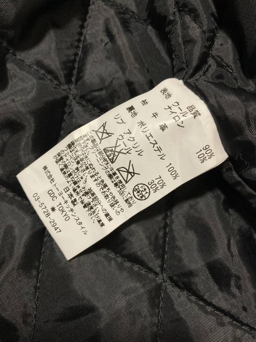 [GDC] 定価93,500 LOTUS ロータス刺繍 ナンバリング 袖レザースタジャン バーシティジャケット L 牛革 ブラック 蓮の花 ジーディーシーの画像7