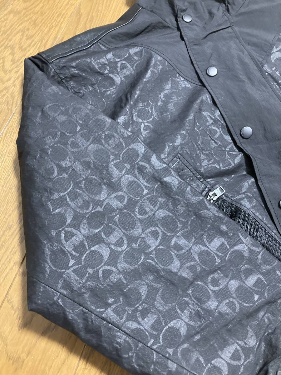 美品 [Champion×COACH] 21SS 定90,200 シグネチャー レザー切替 ウインドブレーカー ジャケット XS ブラック 牛革 チャンピオン コーチ_画像6