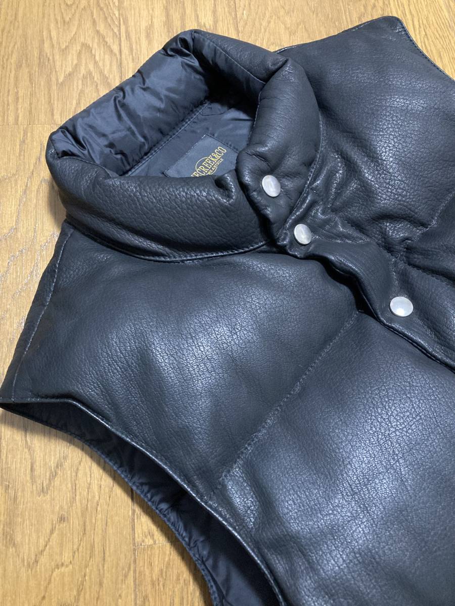 美品☆[FINECREEK＆CO] 22AW Deerskin Down Vest 'Law' ディアスキン レザーダウンベスト 40 鹿革 ブラック 日本製 ファインクリーク_画像3