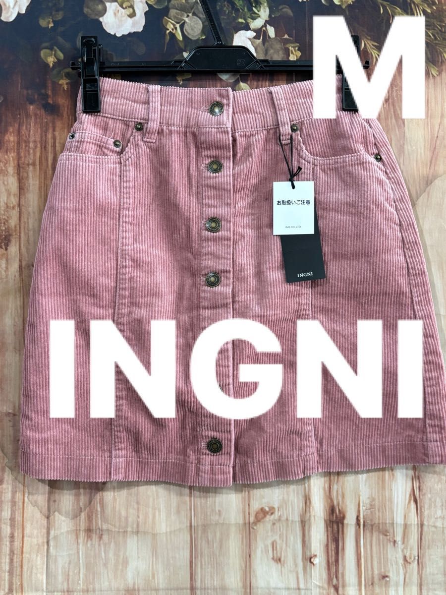 【 INGNI 】イング / コーデュロイ前ボタン台形スカート   ピンク系 / ウエストゴム / ミニスカート
