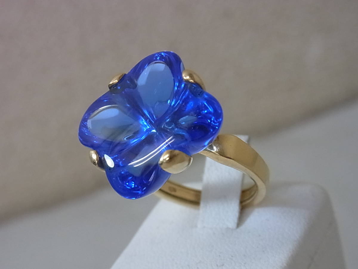 160117H67-0125H ■ Baccarat ■ Baccaring / Кольцевое кристаллическое стекло x K18, 750, 18 золотых цветочных / цветочных аксессуаров Blue.