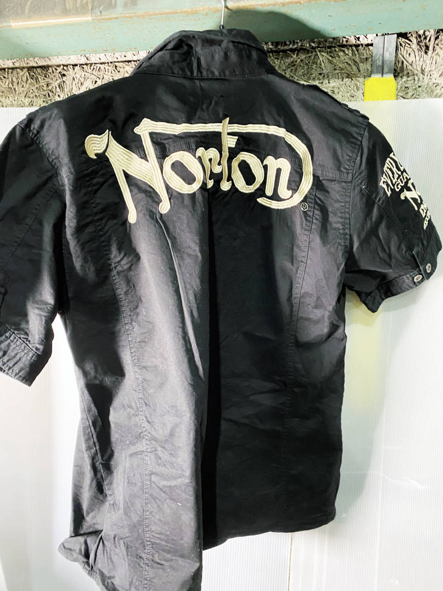 ◎★ 中古★Norton/ノートン　刺繍入り ミリタリーワークシャツ　半袖シャツ　ブラック　XXL【72N1502】CTC0_画像4