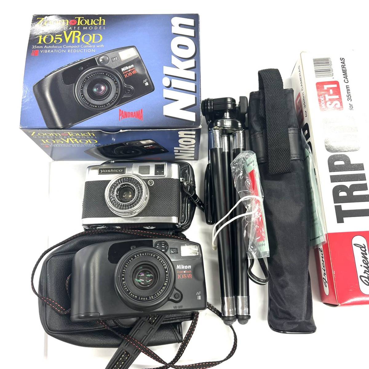 N163 フィルムカメラ 三脚 まとめ Nikon ニコン Zoom Touch 105VR yasica ヤシカ ジャンク品 中古 訳あり_画像1