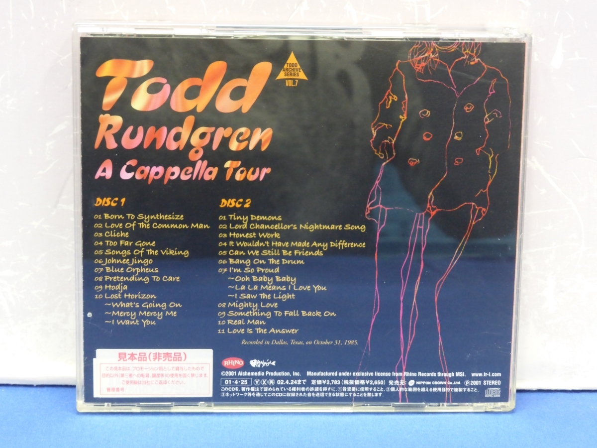 C12　Todd Rundgren/A Cappella Tour トッド・ラングレン/ア・カペラ・ツアー 見本盤 CD_画像2