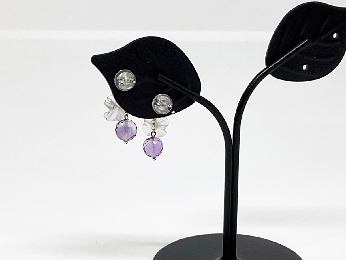 [ free shipping ]K14WG flower motif color stone swing flower earrings 1.17g flower pretty white gold WG flower swaying 