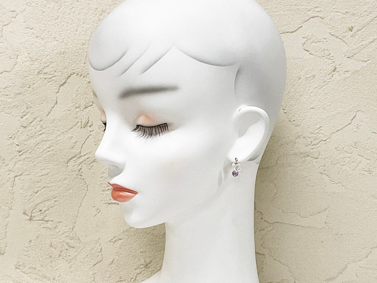 [ free shipping ]K14WG flower motif color stone swing flower earrings 1.17g flower pretty white gold WG flower swaying 