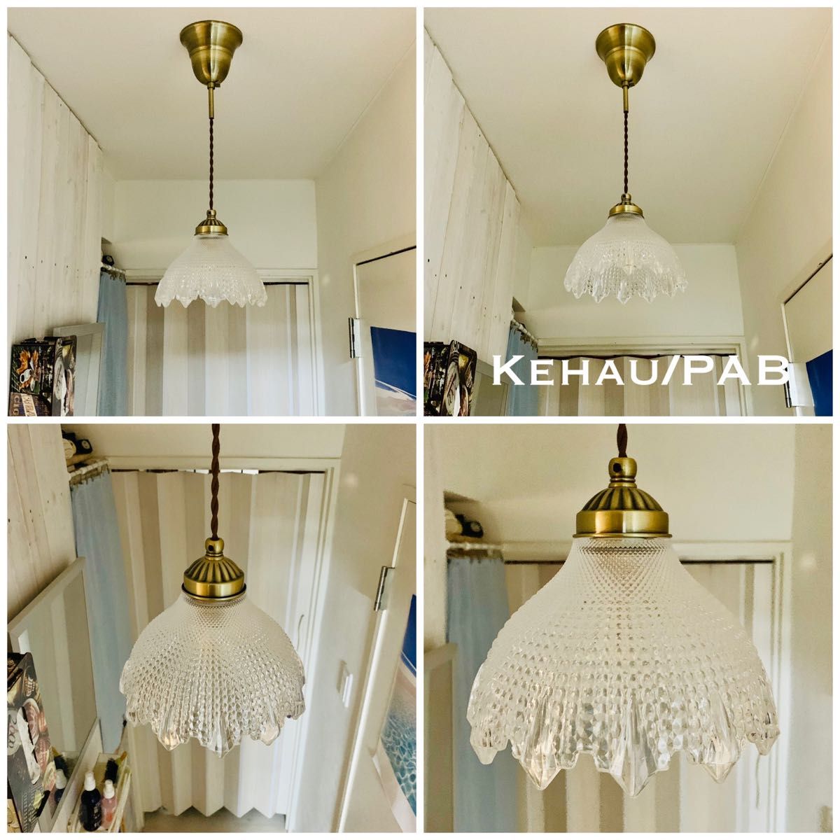 天井照明 Kehau/P ペンダントライト ガラス ランプシェード コード調節収納 シーリングカバー 簡単取付 インテリア 照明