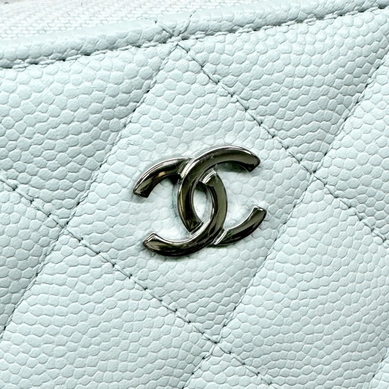 シャネル CHANEL マトラッセ 財布 長財布 ロングウォレット キャビアスキン ブルー ライトブルー 青 水色 シルバー金具 ラウンドファスナー_画像8