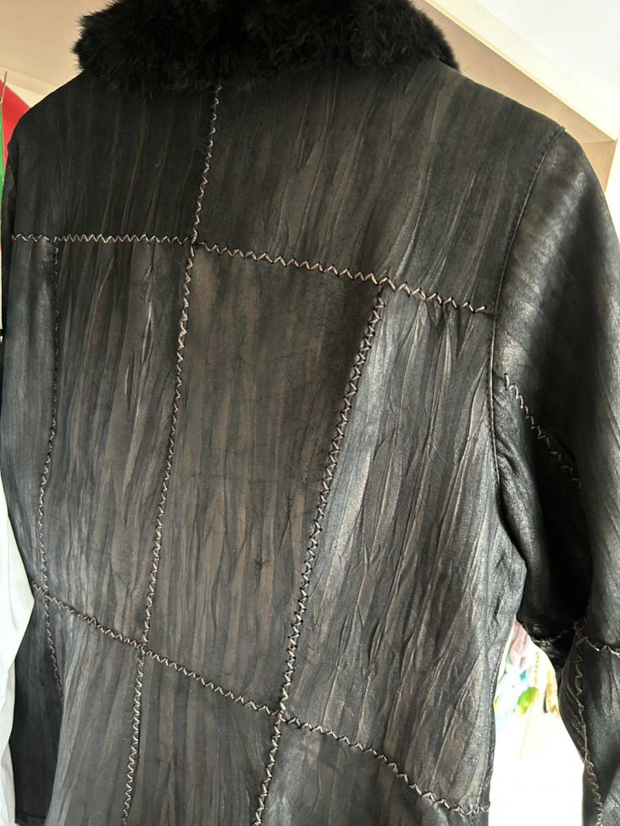 レディース コート ラビットファー 軽量 暖か 斑ブラック フリーサイズ_画像5