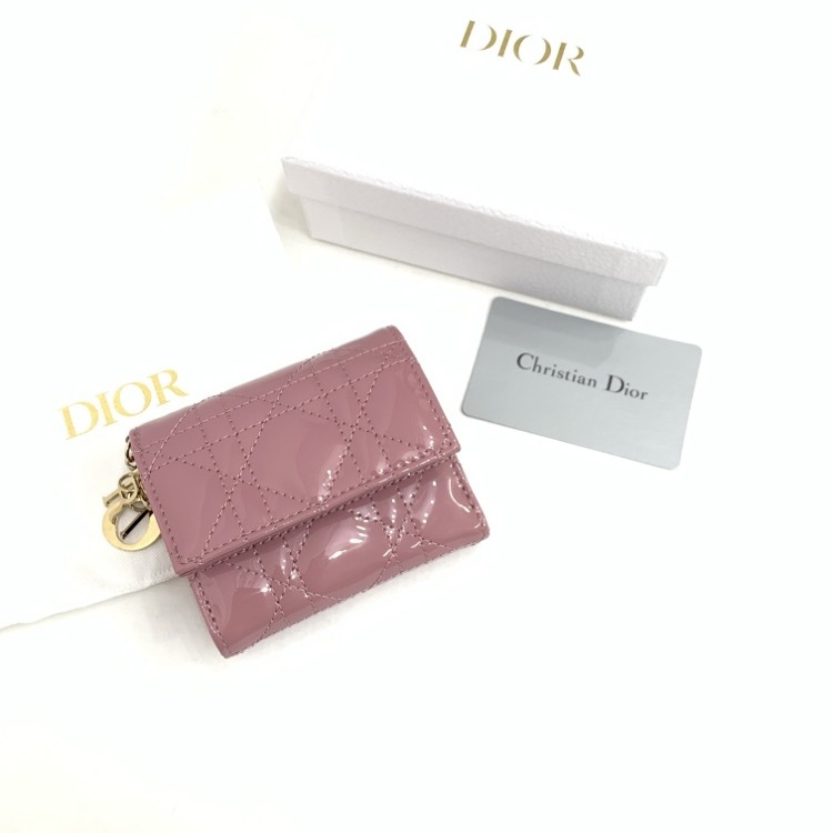 DIOR ディオール LADY DIOR ロータスウォレット 折り財布 カナージュ パテントカーフスキン アンティークピンク S0181OVRB