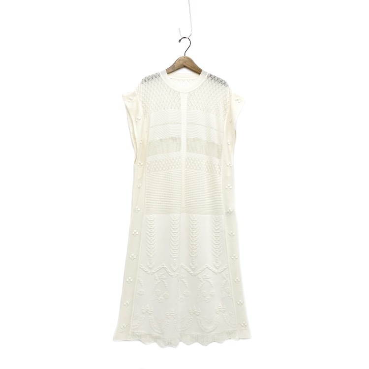 未使用品 Mame Kurogouchi マメクロゴウチ Multi-Pattern Sleeveless Knitted Dress ニットワンピース ホワイト MM22PF-KN731_画像1