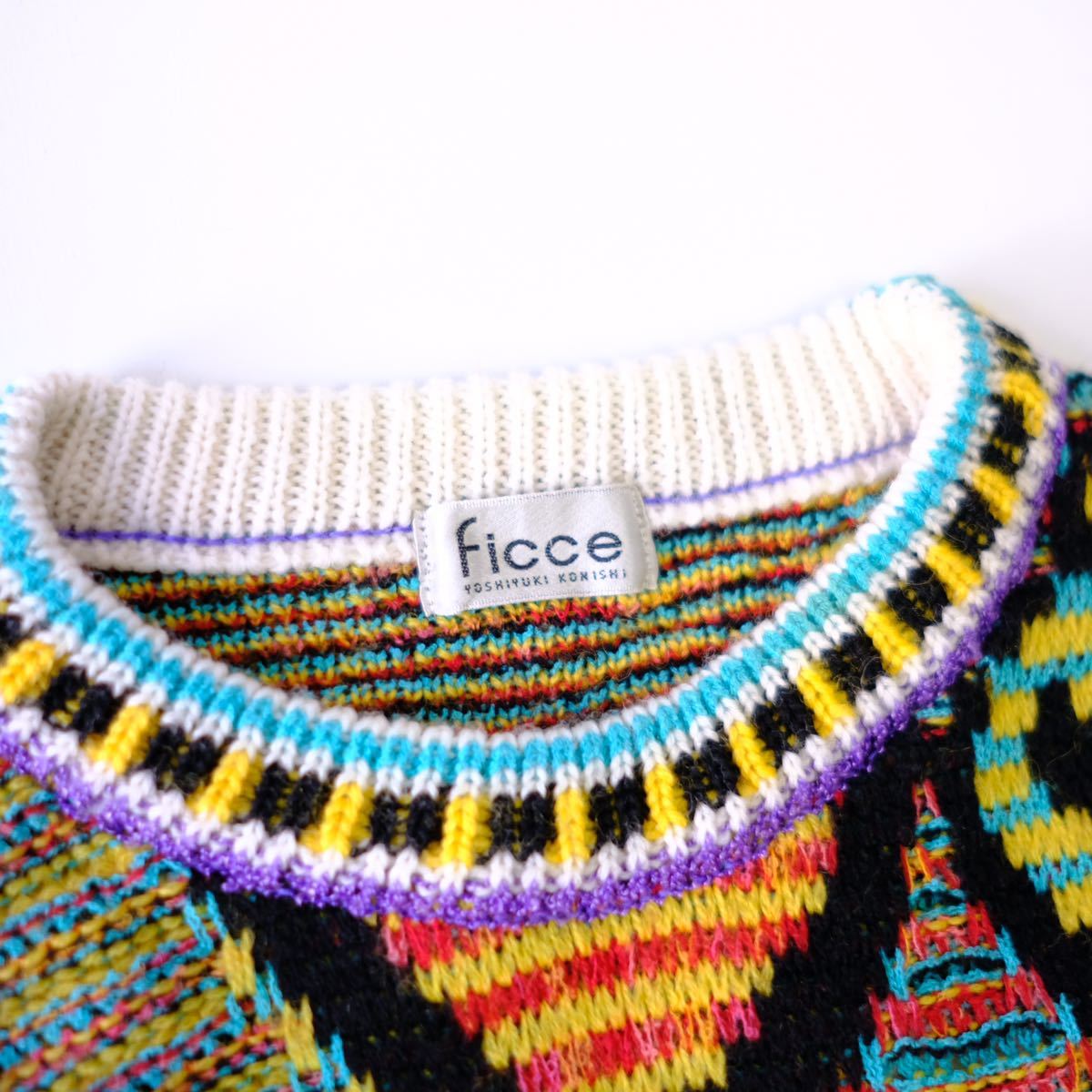 FICCE】1980〜90s フィッチェ 総柄 ロゴデザイン ニットセーター FICCE】1980〜90s フィッチェ 総柄 ロゴデザイン ニットセーター